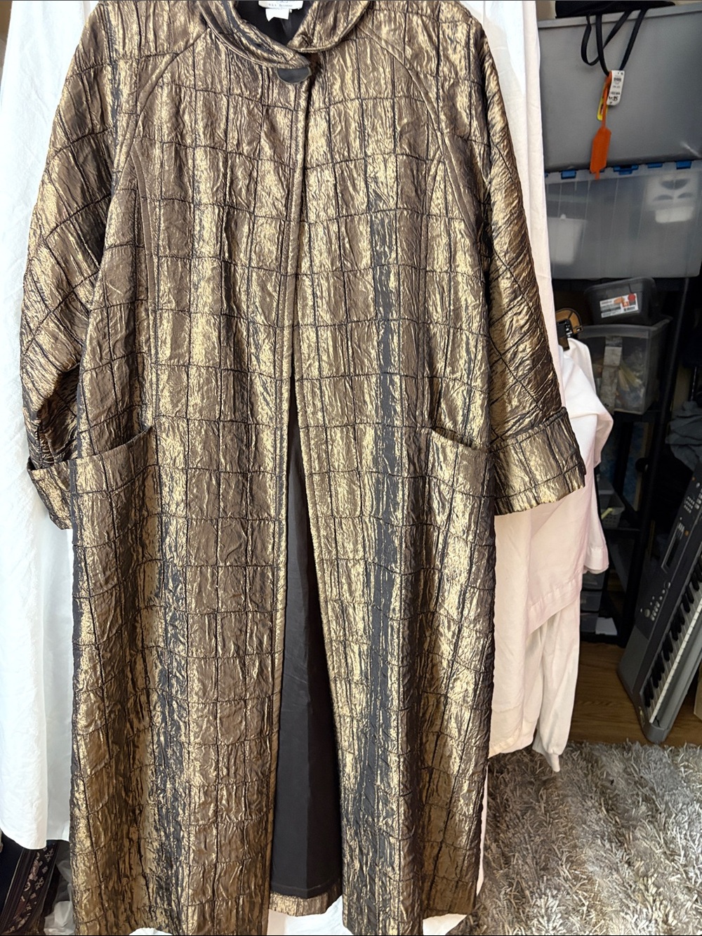 Collections by Connie Metallic Bronze Long Coat Dress - Women's Gold-Tone Layer